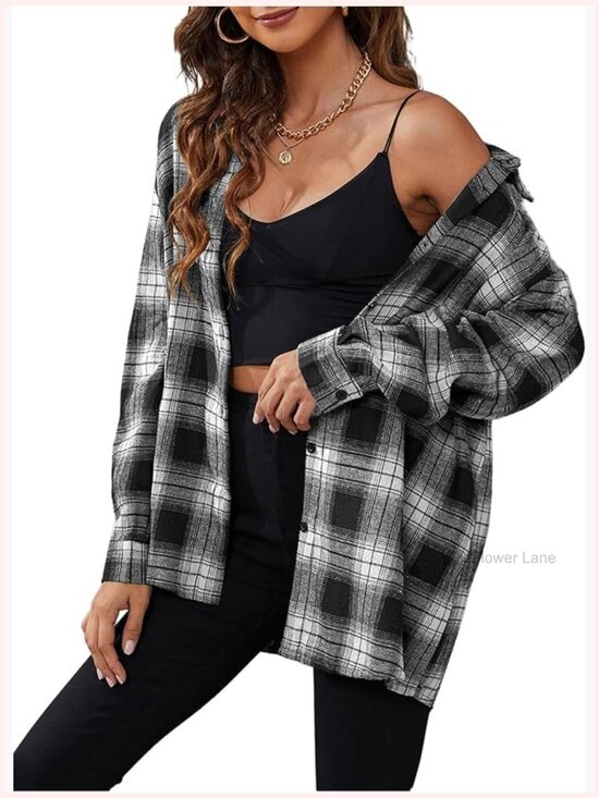 Tops - Vintage Plaid Button Down Shirt Long Sleeve Blouse Top